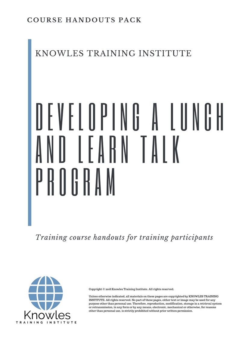 Developing A Lunch And Learn Talk Program Training Course Japan Handouts