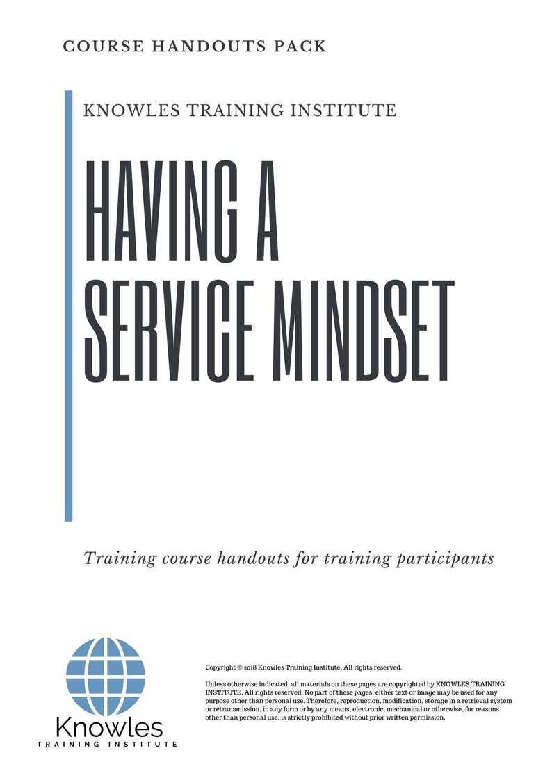 Having A Service Mindset Training Course in Japan Handouts