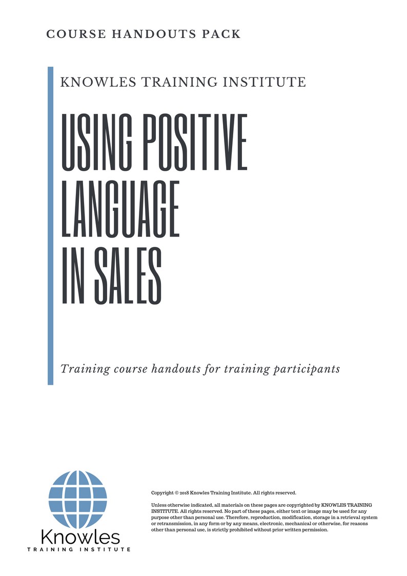 Using Positive Language In Sales Course in Japan Handouts