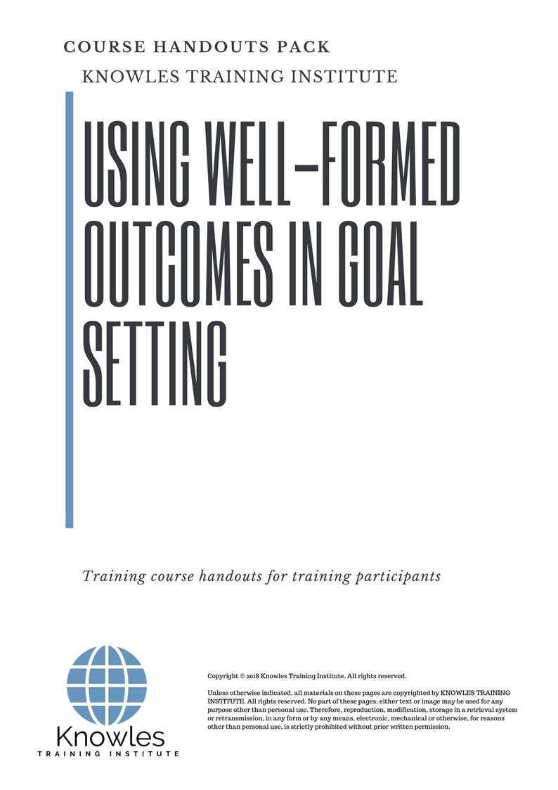 Using Well-Formed Outcomes in Goal Setting Training Course in Japan Handouts